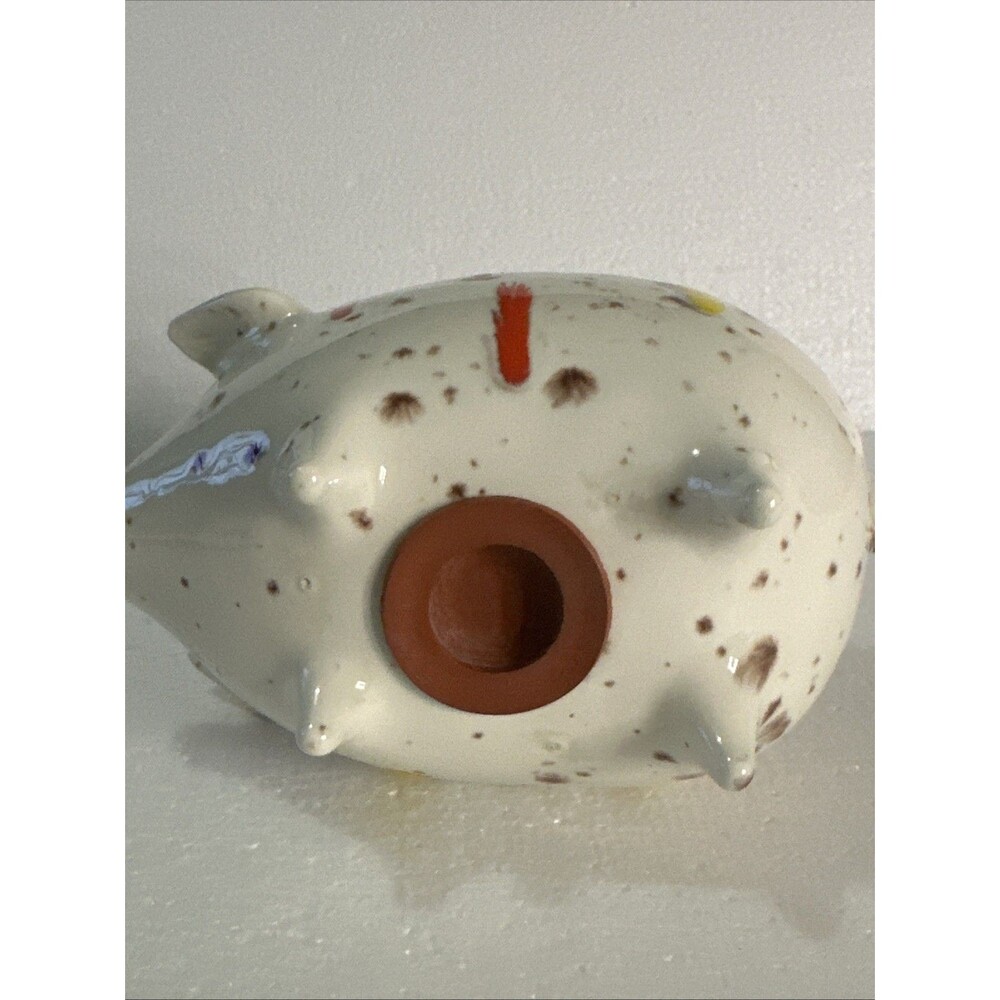 Vintage Ceramic Piggy Bank Coin Splatter Drip Glaze Red, Yellow Cream 1970s - Picture 7 of 9